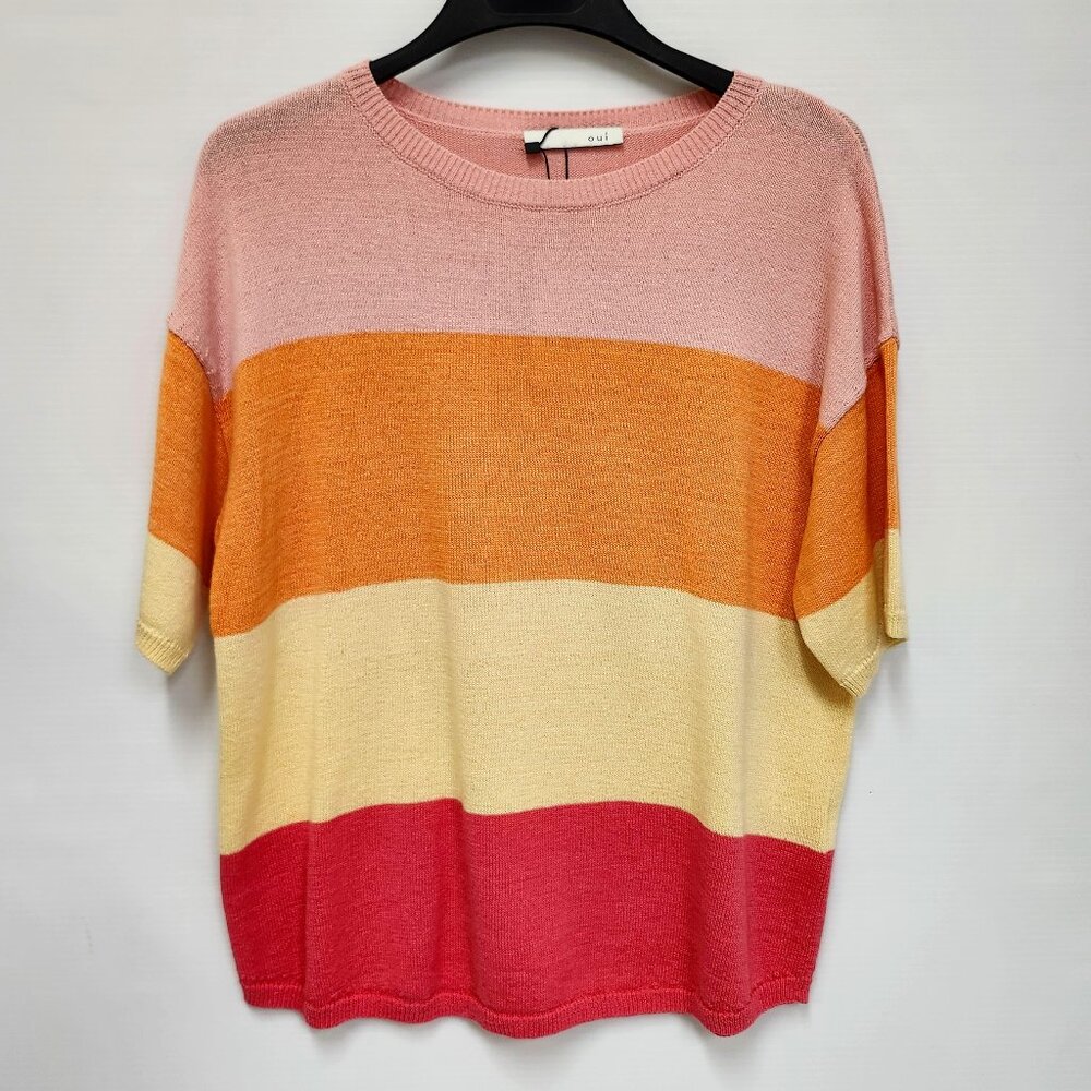Oui Women's Multicoloured Striped Short Sleeved Pullover Size 8 & 12